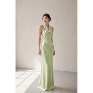 Soleia Dress Đầm Maxi Lụa Satin Cổ Đổ Hở Lưng Cao Cấp