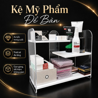 Kệ Để Bàn, Kệ Đựng Đồ, Kệ Mỹ Phẩm, Kệ Đựng Đồ Trang Điểm, Bình Sữa Trẻ Em Để Bàn Gỗ Nhựa Trắng Mica Trong Suốt 2,3 Tầng
