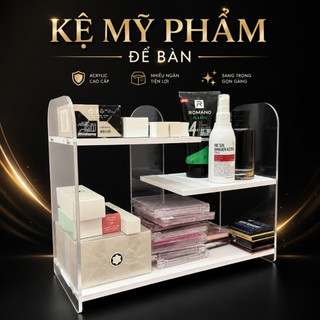 Kệ Để Bàn, Kệ Đựng Đồ, Kệ Mỹ Phẩm, Kệ Đựng Đồ Trang Điểm, Bình Sữa Trẻ Em Để Bàn Gỗ Nhựa Trắng Mica Trong Suốt 2,3 Tầng
