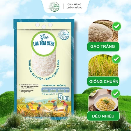 Combo 5 Túi Gạo ST25 Lúa Tôm 5kg Phúc Lành - Gạo Sạch, Mềm, Dẻo Thơm - Tổng 25kg