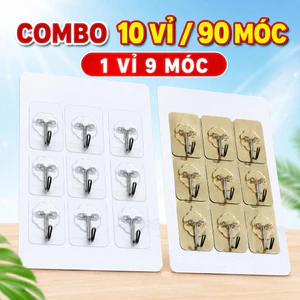 COMBO 10 VỈ / 90 MÓC Vỉ 9 Móc Dán Tường Chất Lượng Cao – Siêu Dính, Chịu Lực 5-8KG