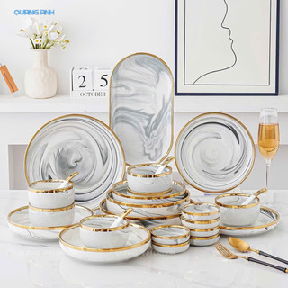 Bộ Bát Đĩa Gốm Sứ Cao Cấp Sang Trọng 36PCS | Phong Cách Bắc Âu HOME DECOR Tối Giản LUXURY TABLEWARE