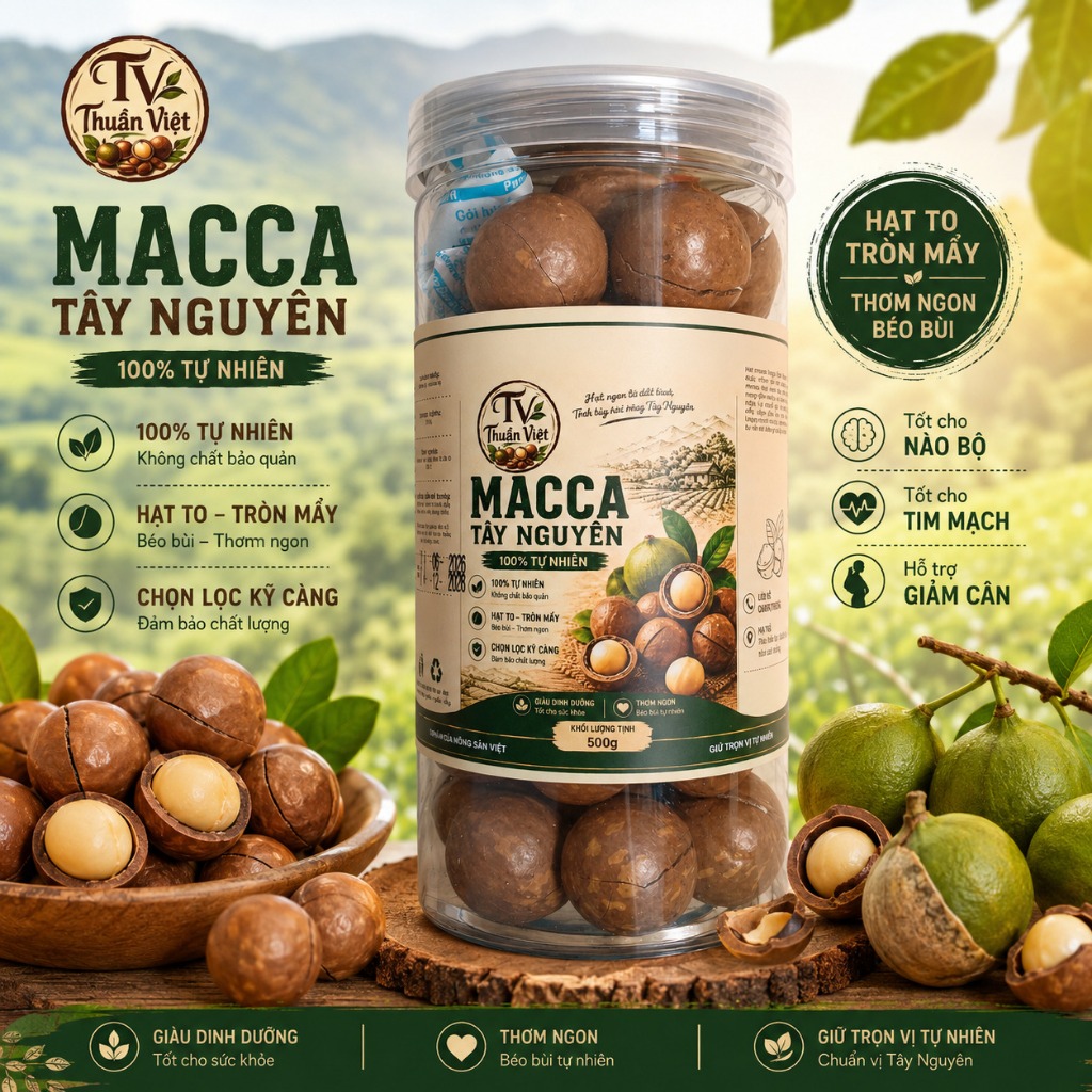 Hạt Mắc Ca Đắk Lắk Nứt Vỏ 500g - Macca Tây Nguyên Sấy Giòn Béo Tự Nhiên Loại 1 | Thuần Việt Farm