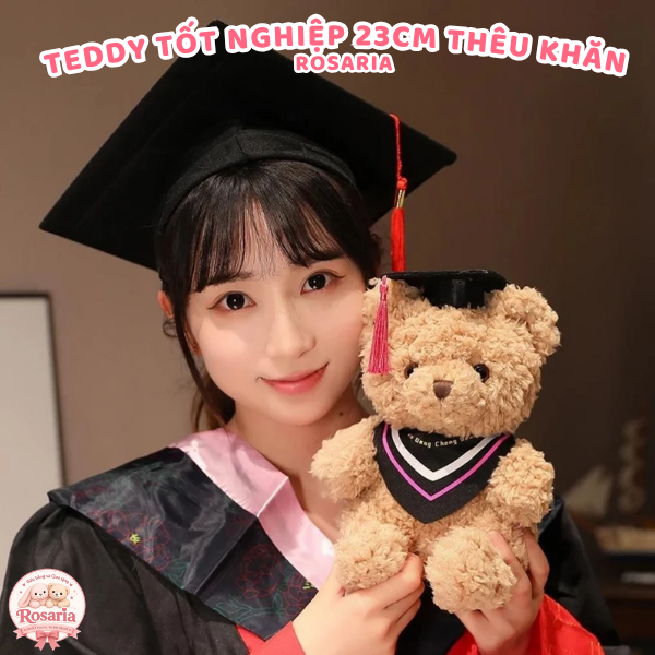 Gấu Bông Teddy Tốt Nghiệp 23cm Thêu Khăn Theo Yêu Cầu – Quà Tặng Tốt Nghiệp Ý Nghĩa, Dễ Thương