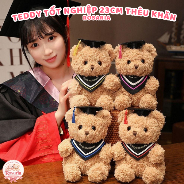 Gấu Bông Teddy Tốt Nghiệp 23cm Thêu Khăn Theo Yêu Cầu – Quà Tặng Tốt Nghiệp Ý Nghĩa, Dễ Thương