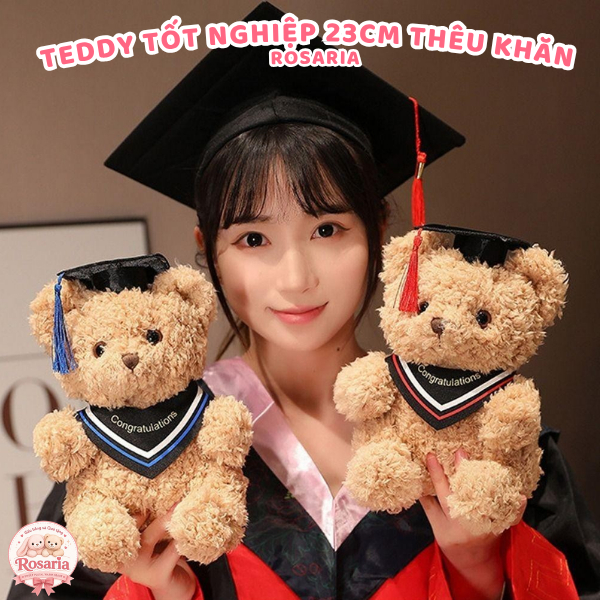 Gấu Bông Teddy Tốt Nghiệp 23cm Thêu Khăn Theo Yêu Cầu – Quà Tặng Tốt Nghiệp Ý Nghĩa, Dễ Thương
