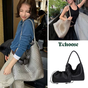 Túi xách đan 3 màu, túi đeo vai bản to TCHOOSE