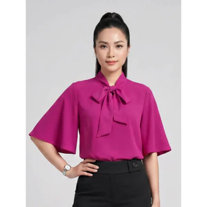 Áo Kiểu Nữ Cổ Nơ Màu Hồng Cánh Sen Quyến Rũ – Nàng Công Sở Sang Chảnh