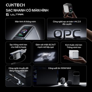 Củ sạc GaN Cuktech 6 Ultra 2C1A | Công suất 100W | Hỗ trợ sạc nhanh | Bảo hành 18 tháng AD653U