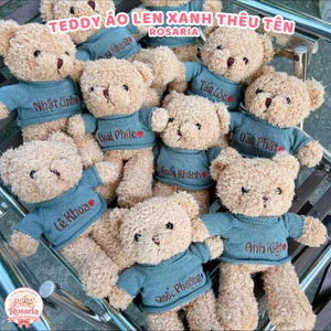 Gấu Bông Teddy Áo Len Xanh Thêu Tên Theo Yêu Cầu Size 30cm 40cm – Quà Tặng Cá Nhân Hóa Độc Đáo