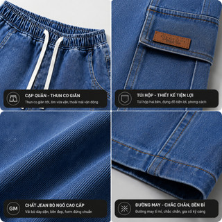 Quần Jean Ngố Nam Ống Rộng Cạp Chun Dây Rút  Jean Wash Đen Form Rộng Retro  Phong Cách Streetw J90 Xanh