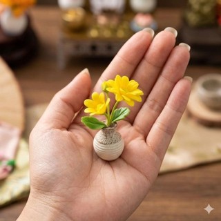 Hoa Đồng Tiền đất sét Nhật cao cấp mini - Trang trí Bàn Thờ Thần Tài mini, thần tài thổ địa mini, Trang trí Bàn làm việc
