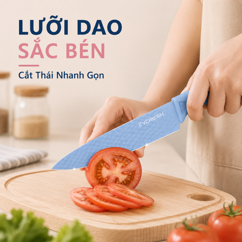 Bộ Dao Nhà Bếp 6 Món Cao Cấp Chống Dính - Dao Thái, Dao Đầu Bếp,  Kéo Nhà Bếp Kèm Dụng Cụ Mài Dao