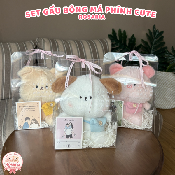 Set Quà Tặng Gấu Bông Má Phính Dễ Thương – Túi Quà Cao Cấp Tặng Sinh Nhật, Người Yêu, Bạn Thân