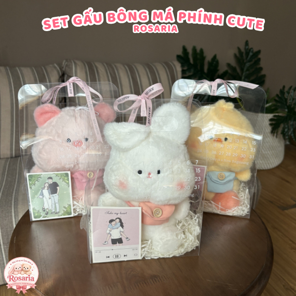 Set Quà Tặng Gấu Bông Má Phính Dễ Thương – Túi Quà Cao Cấp Tặng Sinh Nhật, Người Yêu, Bạn Thân