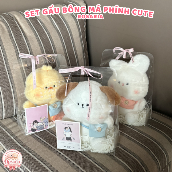 Set Quà Tặng Gấu Bông Má Phính Dễ Thương – Túi Quà Cao Cấp Tặng Sinh Nhật, Người Yêu, Bạn Thân