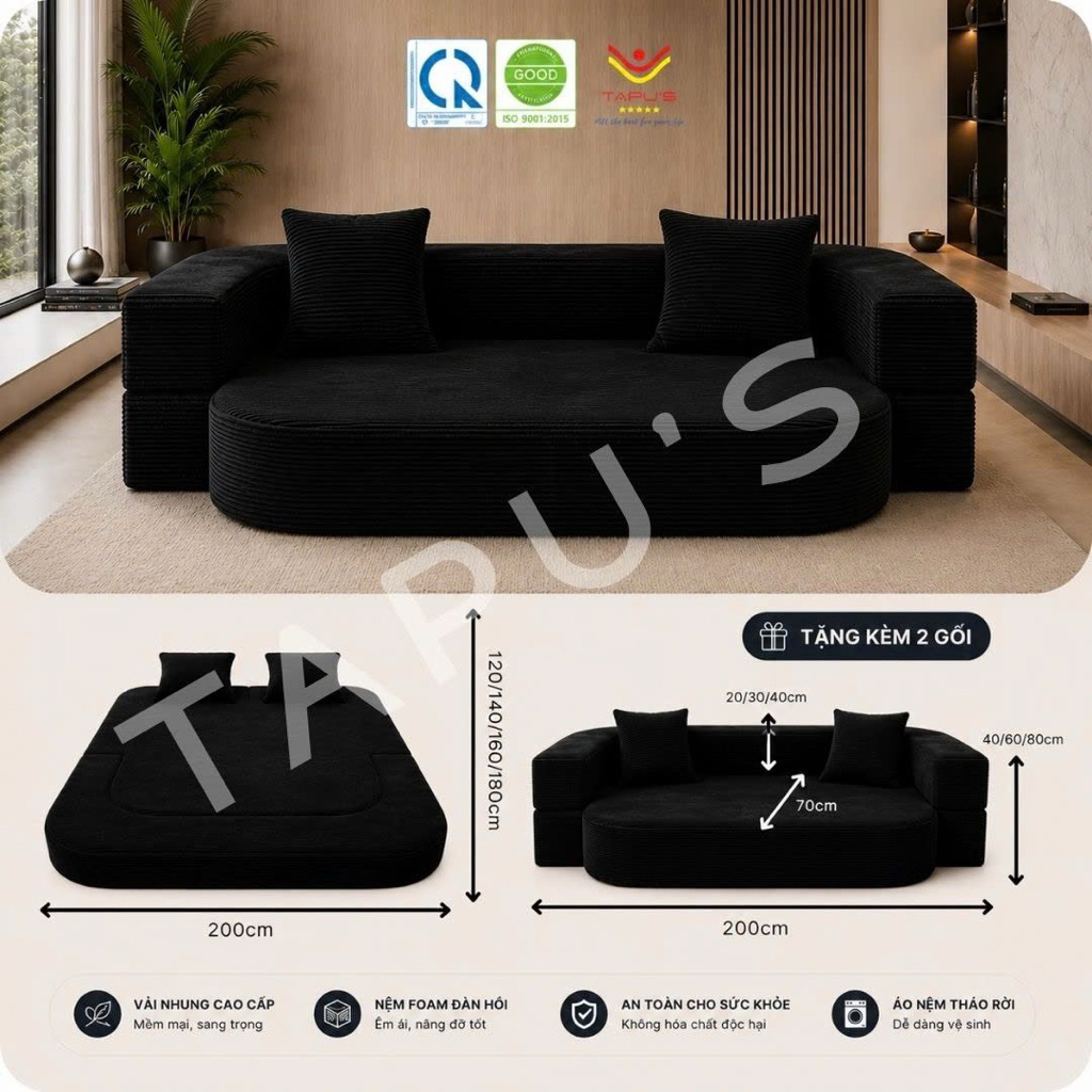 Sofa Giường Đa Năng Tapu's - Sofa Hút Chân Không Gấp Gọn 2 Trong 1 Cao Cấp ( Tặng Kèm 4 Gối) | BigBuy360 - bigbuy360.vn