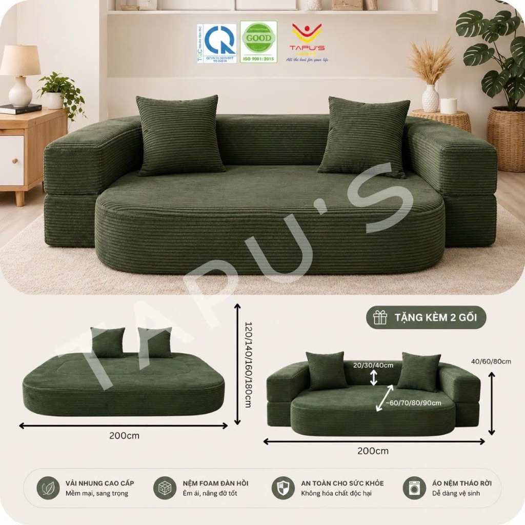 Sofa Giường Đa Năng Tapu's - Sofa Hút Chân Không Gấp Gọn 2 Trong 1 Cao Cấp ( Tặng Kèm 4 Gối) | BigBuy360 - bigbuy360.vn