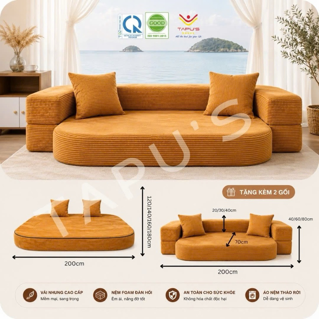 Sofa Giường Đa Năng Tapu's - Sofa Hút Chân Không Gấp Gọn 2 Trong 1 Cao Cấp ( Tặng Kèm 4 Gối) | BigBuy360 - bigbuy360.vn