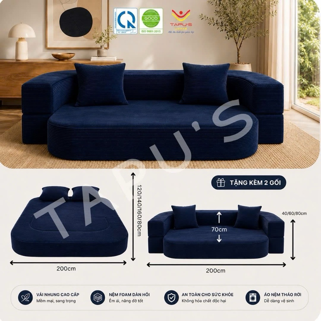 Sofa Giường Đa Năng Tapu's - Sofa Hút Chân Không Gấp Gọn 2 Trong 1 Cao Cấp ( Tặng Kèm 4 Gối) | BigBuy360 - bigbuy360.vn