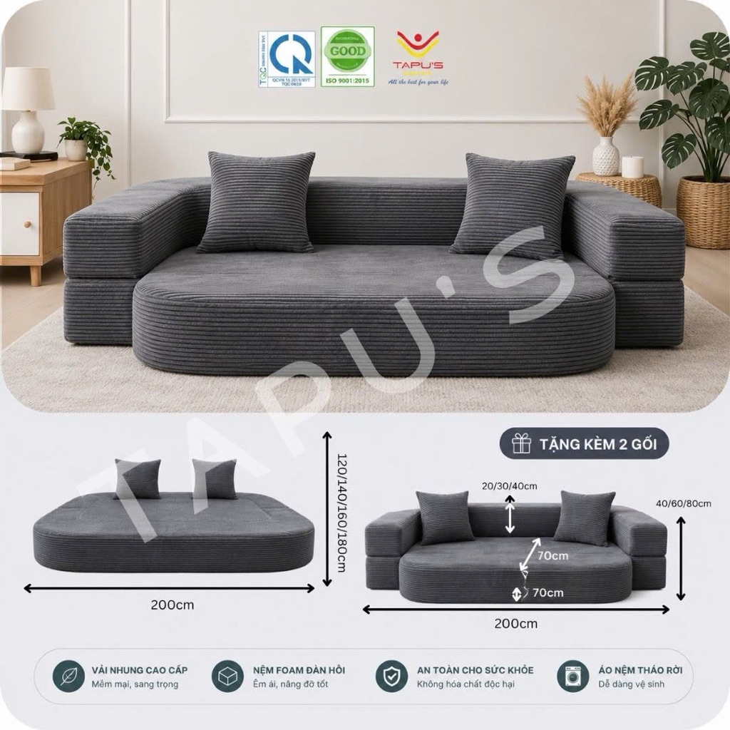 Sofa Giường Đa Năng Tapu's - Sofa Hút Chân Không Gấp Gọn 2 Trong 1 Cao Cấp ( Tặng Kèm 4 Gối) | BigBuy360 - bigbuy360.vn