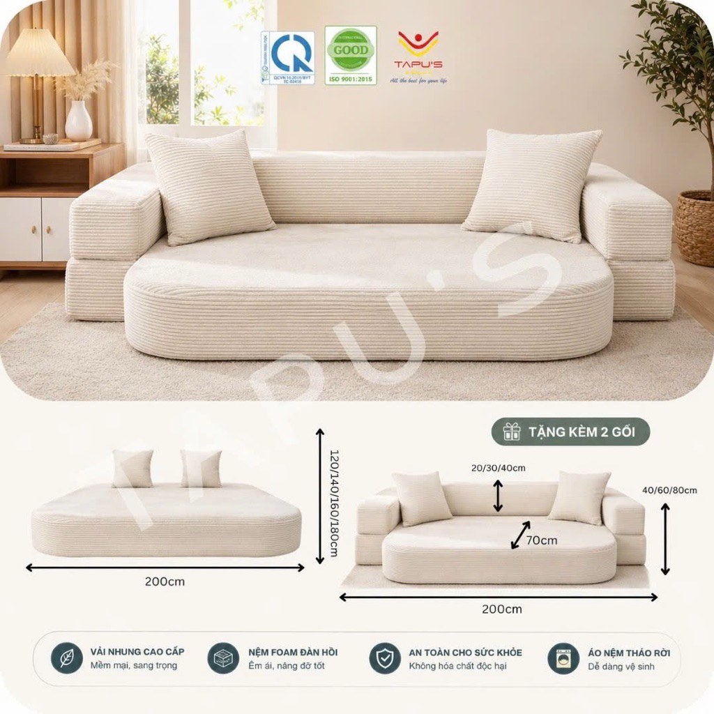 Sofa Giường Đa Năng Tapu's - Sofa Hút Chân Không Gấp Gọn 2 Trong 1 Cao Cấp ( Tặng Kèm 4 Gối) | BigBuy360 - bigbuy360.vn