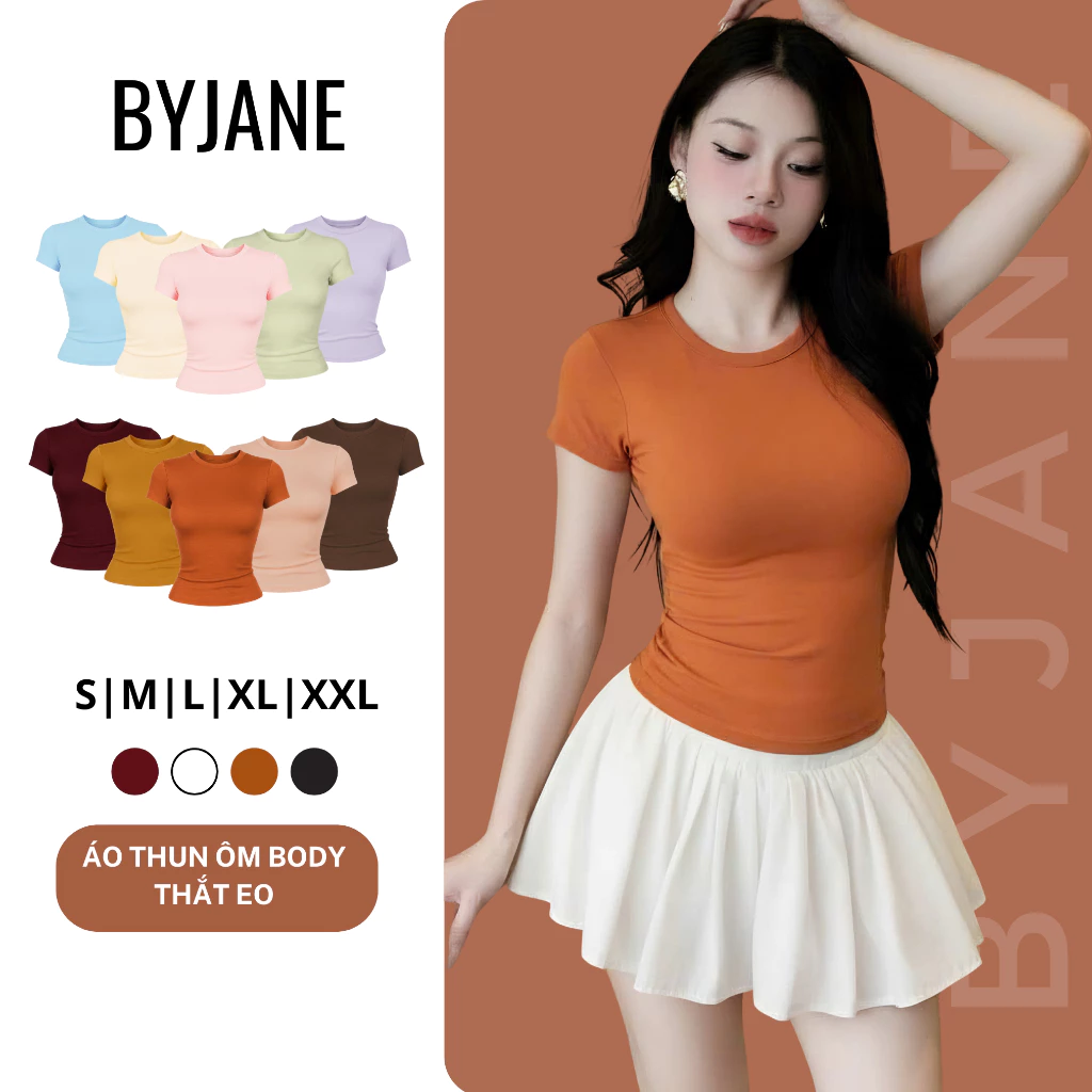 Áo Thun Nữ Thắt Eo Ôm Body BYJANE chất cotton trơn co dãn 4 chiều Women (Từ 39kg-65kg) BYJANE - 315 ảnh 4