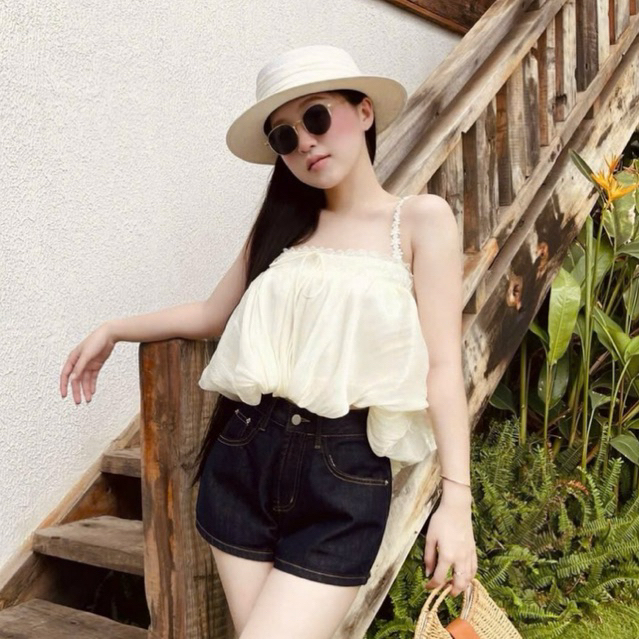 MIU.STUDIO • Áo 2S tơ lụa dáng bí bồng xoè phối ren bèo thắt nơ cao cấp, Áo babydoll dáng suông nhún bèo ngực sang chảnh