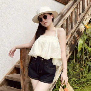 MIU.STUDIO • Áo 2S tơ lụa dáng bí bồng xoè phối ren bèo thắt nơ cao cấp, Áo babydoll dáng suông nhún bèo ngực sang chảnh