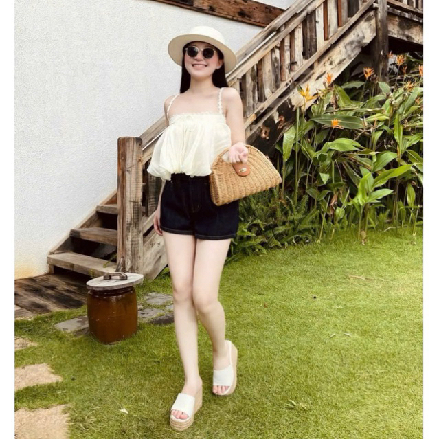 MIU.STUDIO • Áo 2S tơ lụa dáng bí bồng xoè phối ren bèo thắt nơ cao cấp, Áo babydoll dáng suông nhún bèo ngực sang chảnh
