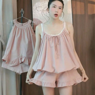 Set Áo Hai Dây Dáng Phồng Kèm Chân Váy Bèo Nữ Hàn Quốc Tiểu Thư Siêu Xinh
