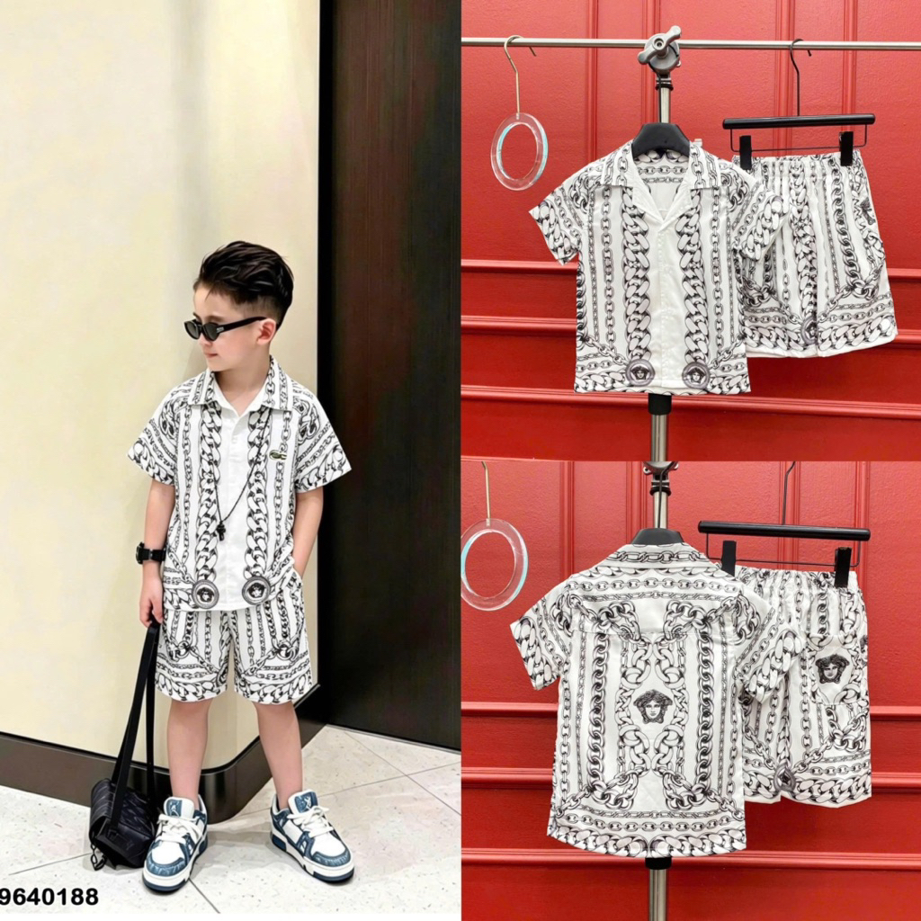 Set bộ đi biển bé trai vơ sạc dây xích cực bảnh - Bộ hè bé trai vơ sạc đi biển chất lụa siêu đẹp