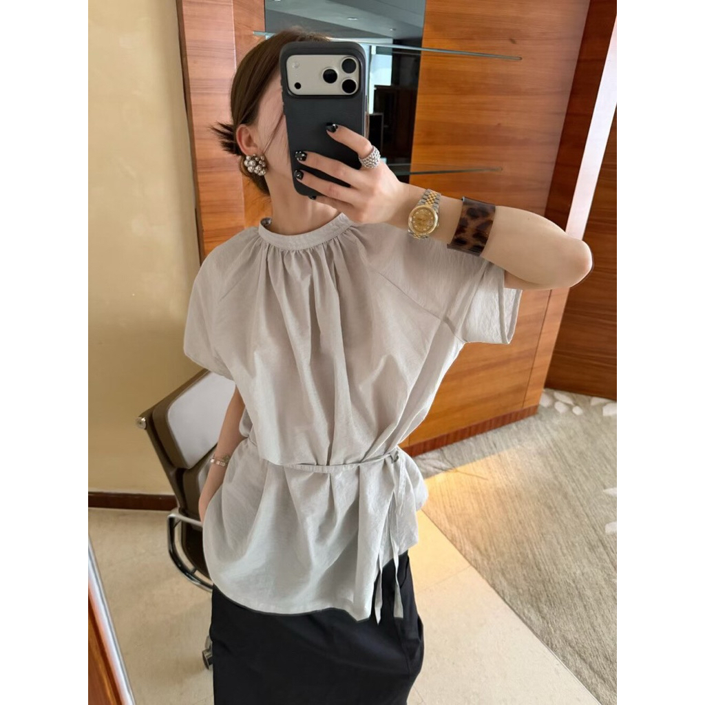 Áo xuông cổ tròn buộc eo linen tơ Onni st