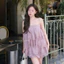 Đầm 2 dây voan tơ xếp tầng phối viền ren dáng babydoll sang chảnh , Váy 2S bản mảnh phối bèo tầng bồng bềnh tiểu thư