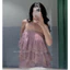 Đầm 2 dây voan tơ xếp tầng phối viền ren dáng babydoll sang chảnh , Váy 2S bản mảnh phối bèo tầng bồng bềnh tiểu thư