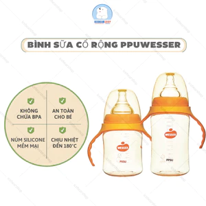 Bình Sữa Wesser Cổ Rộng PPSU, Bình Bú Cho Bé Cổ Lớn 180ml /260ml, Không BPA An Toàn Cho Trẻ.