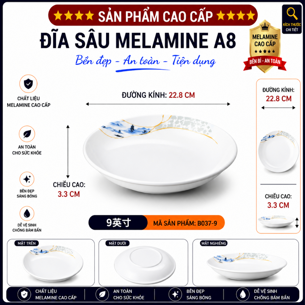ĐĨA  B037-9  MELAMINE A8 CAO CẤP – PHONG CÁCH PHƯƠNG ĐÔNG SANG TRỌNG
