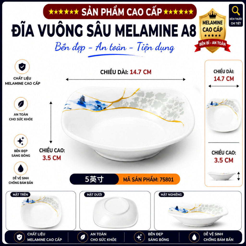 ĐĨA  75801  MELAMINE A8 CAO CẤP – PHONG CÁCH PHƯƠNG ĐÔNG SANG TRỌNG