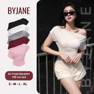 Áo Thun Nữ Trễ Vai Tay Ngắn Cotton Co Giãn Mềm Mịn Tôn Dáng Gợi Cảm BYJANE (từ 39–62kg) – 623