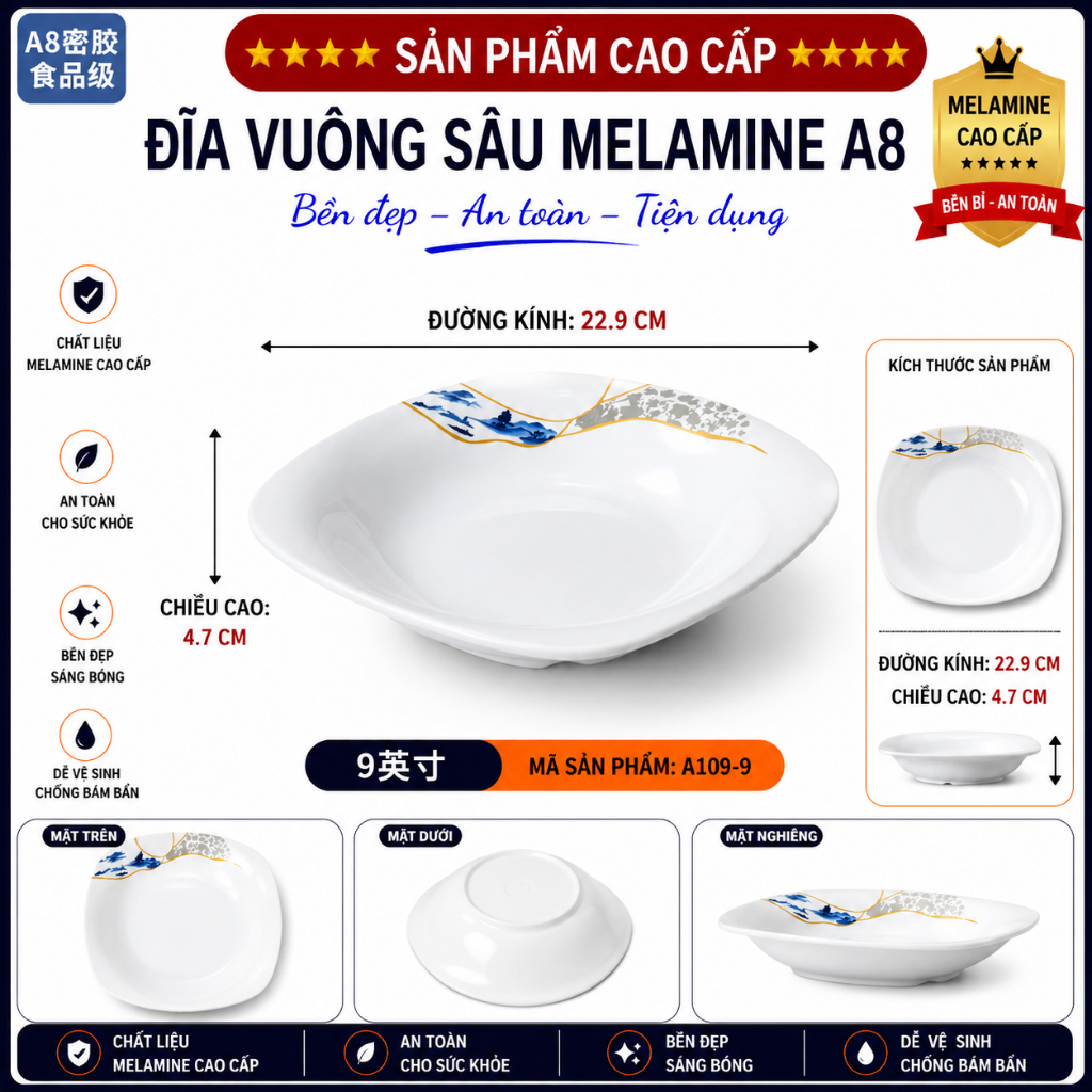 ĐĨA  109-9 MELAMINE A8 CAO CẤP – PHONG CÁCH PHƯƠNG ĐÔNG SANG TRỌNG