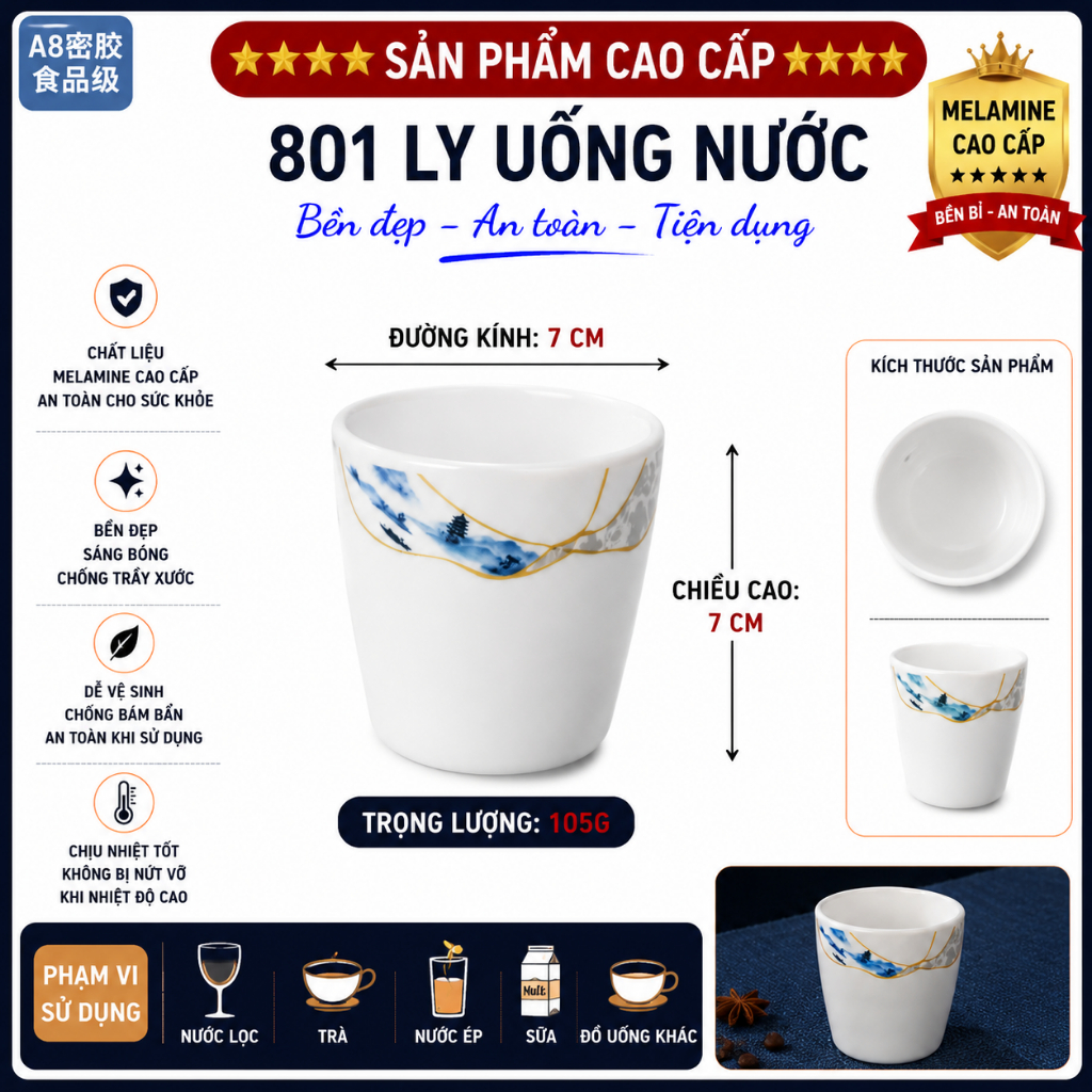 CỐC 801  MELAMINE A8 CAO CẤP – PHONG CÁCH PHƯƠNG ĐÔNG SANG TRỌNG