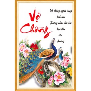 Tranh dán tường 3D chim uyên ương công phượng trang trí phòng ngủ, tranh in trên chất liệu vải lụa (tặng kèm keo dán)