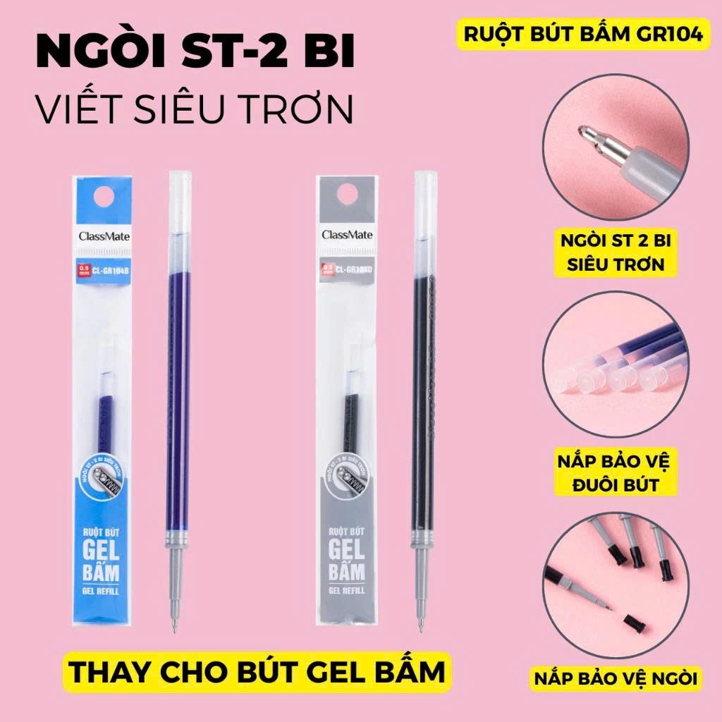 Hộp 10 Bút Gel Classmate Bút Nước Bấm Ngòi ST 2 Bi 0.5mm Xanh Đen Nhanh Khô Bút Gel Press Đệm Tay Êm Ái Ghi Chép GP116