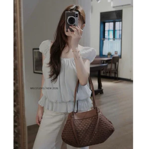 MIU.STUDIO • Áo kiểu nữ cổ rộng tay bồng bo eo xoè bèo nhẹ nhàng tiểu thư, Áo babydoll dáng ngắn style HQ dành cho nữ