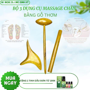 Combo bộ 3 dụng cụ massage bấm huyệt chân bằng gỗ thơm, đả thông kinh mạch và lưu thông khí huyết