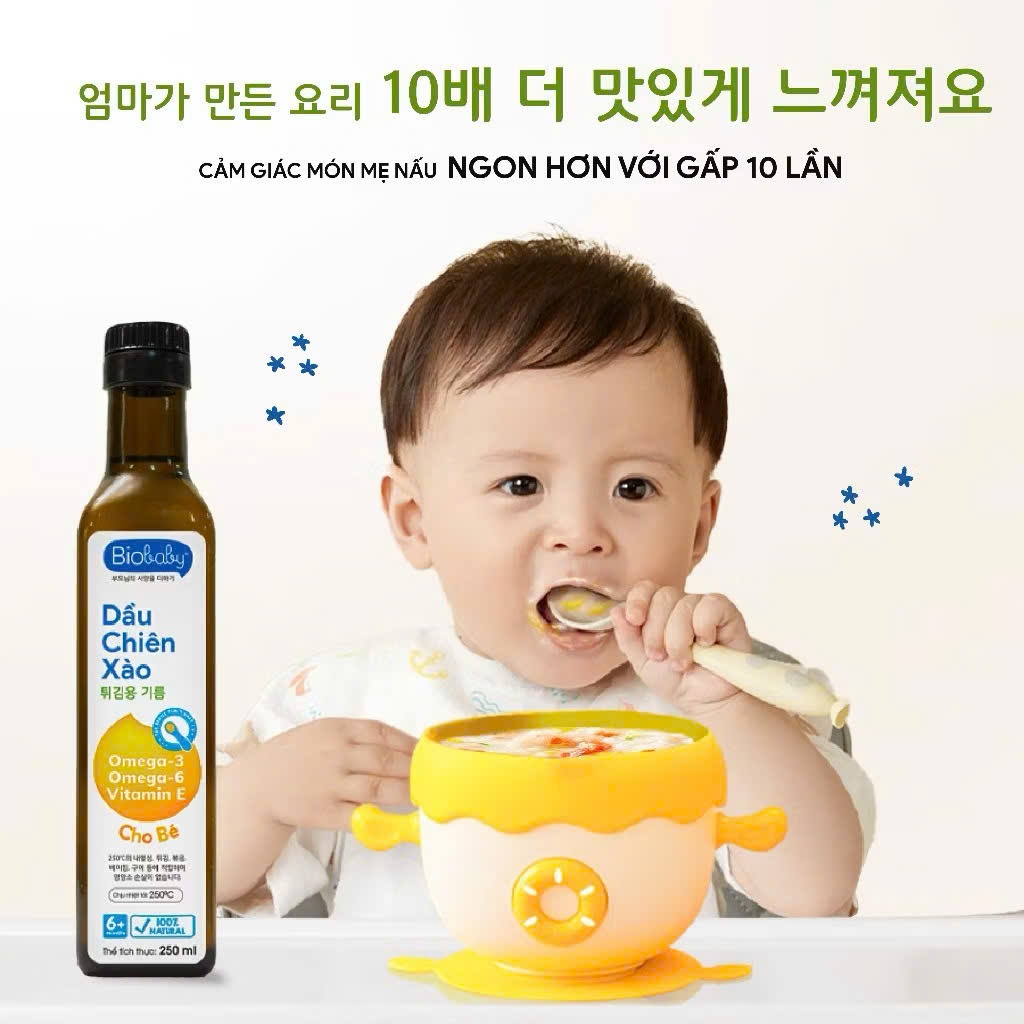 Dầu Chiên Xào Bio Baby 250ml Cho Bé Từ 6 Tháng. Chịu Nhiệt Đến 250 Độ