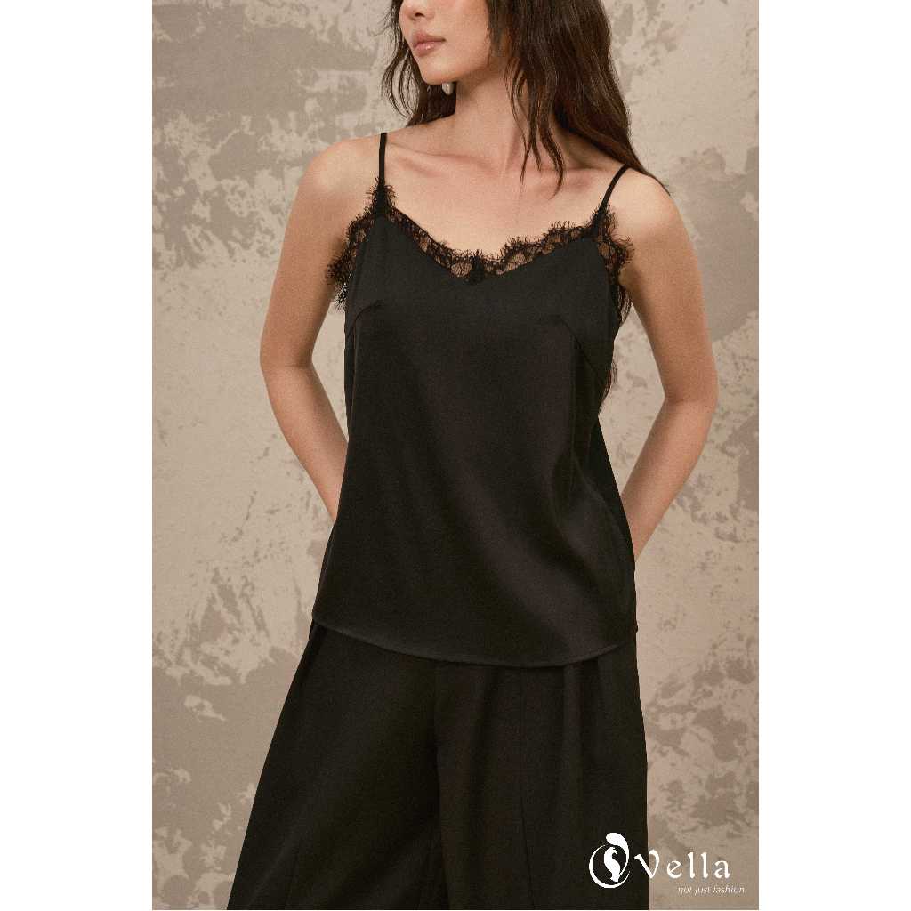 Áo tank top 2 dây viền ren cao cấp màu đen, trắng kem Vella Fashion VA26001