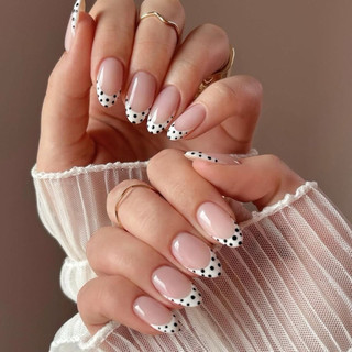 Nailbox móng tay giả thiết kế sang trọng đơn giản trendy french đầu móng chấm bi thời thượng (A12)