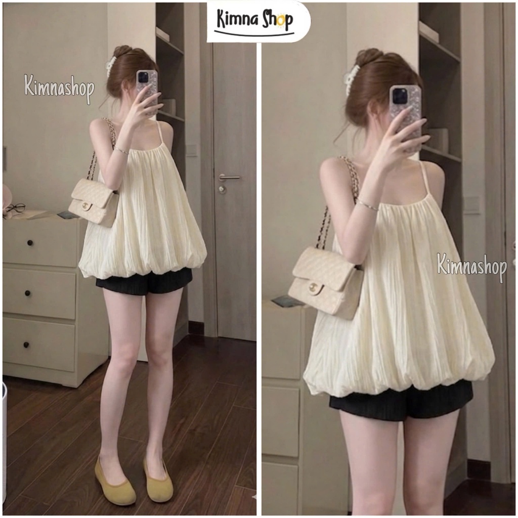 Set Áo Voan Tơ 2 Lớp Dáng Bí Phồng Mix Quần Short Ống Rộng Có Túi