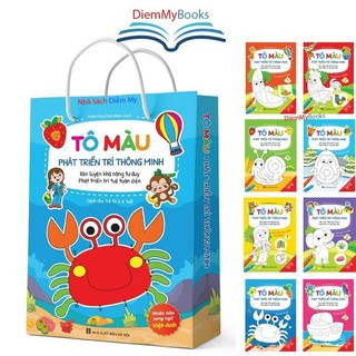 Tặng 1 Hộp Màu-Sách Bộ 8 Quyển Tô Màu Nối Số Phát Triển Trí Thông Minh Song Ngữ Anh Việt Cho Bé Từ 2 3 4 5 6 Tuổi Tập Vẽ
